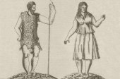 Pareja de Bimbapes y Bimbaches con Asta, Indígenas y Naturales de Esero - Leonardo Torriani (1584-1592) - Isla de El Hierro - Archivo Documental de la Federación de Salto del Pastor Canario (FSPC) - Archipiélago Canario (Siglo XVI)..