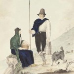 Atuendo Tradicional en el Siglo XIX de los Campesinos de Vilaflor de Chasna con Lanza - Acuarela de Alfred Diston publicada en su Obra 'Costumes Of The Canary Islands' (1829) - Vilaflor de Chasna - Tenerife - Archivo Documental de la Federación de Salto del Pastor Canario (FSPC) - Archipiélago Canario y Hannover (1829).