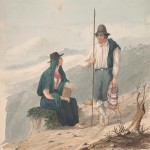 Atuendo Tradicional en el Siglo XIX de los Campesinos de Vilaflor de Chasna con Lanza - Acuarela de Alfred Diston publicada en su Obra 'Costumes Of The Canary Islands' (1829) - Vilaflor de Chasna - Tenerife - Archivo Documental de la Federación de Salto del Pastor Canario (FSPC) - Archipiélago Canario y Hannover (1828-1829).
