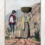 Campesinos de Tenerife con las Formas de Vestir Comunes en el Archipiélago Canario Durante el Siglo XVIII y parte del Siglo XIX portando Vara ó Lanza - Grabado Coloreado Sobre un Dibujo de Alfred Diston publicado en la Obra de Francis Colleman Mac Gregor 'Die Canarischen Inseln' - Tenerife - Archivo Documental de la Federación de Salto del Pastor Canario (FSPC) - Archipiélago Canario y Hannover (1831).