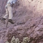 El Pastor y Saltador Don Esteban Tovar 'Curro' Ejecutando la Compleja y Arriesgada Maña del 'Salto de la Media Luna' (Fase 1) en el Barranco Hondo de Pino Gordo - Foto de Antonio Cardona Sosa en su Libro 'Juegos y Deportes Vernáculos y Tradicionales Canarios (1995)' - La Aldea de San Nicolás y Tejeda - Gran Canaria - Archivo Documental de la Federación de Salto del Pastor Canario (FSPC) - Archipiélago Canario (1990).